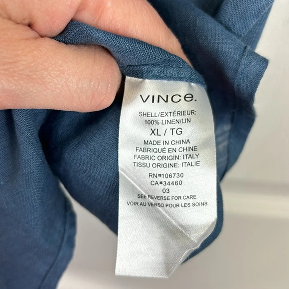 NWT Vince men’s blue short sleeve linen button down shirt sz xl - Picture 4 of 7